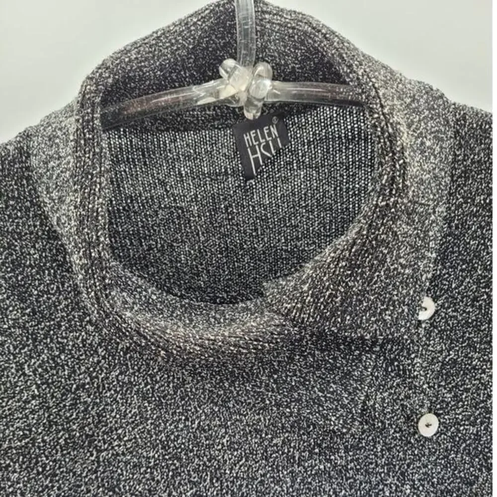 Helen HSU N.Y. Vintage Gray Speckled Knit Button Cowl Neck‎ Lagenlook Sweater